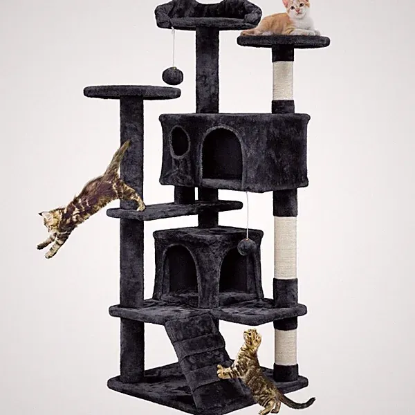 Kratzbaum groß Kletterbaum Katzenkratzbaum Stabil Katzenbaum 139 cm hoch schwarz