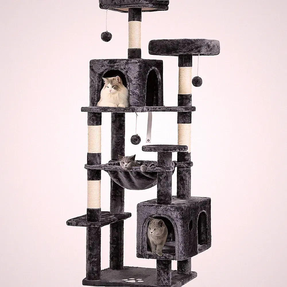 Kratzbaum groß, L Katzenbaum Stabil, Katzenkratzbaum mit 2 Plattformen, 2 Kat...