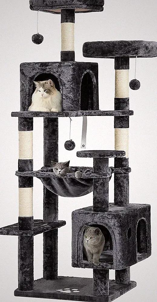 Kratzbaum groß, L Katzenbaum Stabil, Katzenkratzbaum mit 2 Plattformen, 2 Kat...