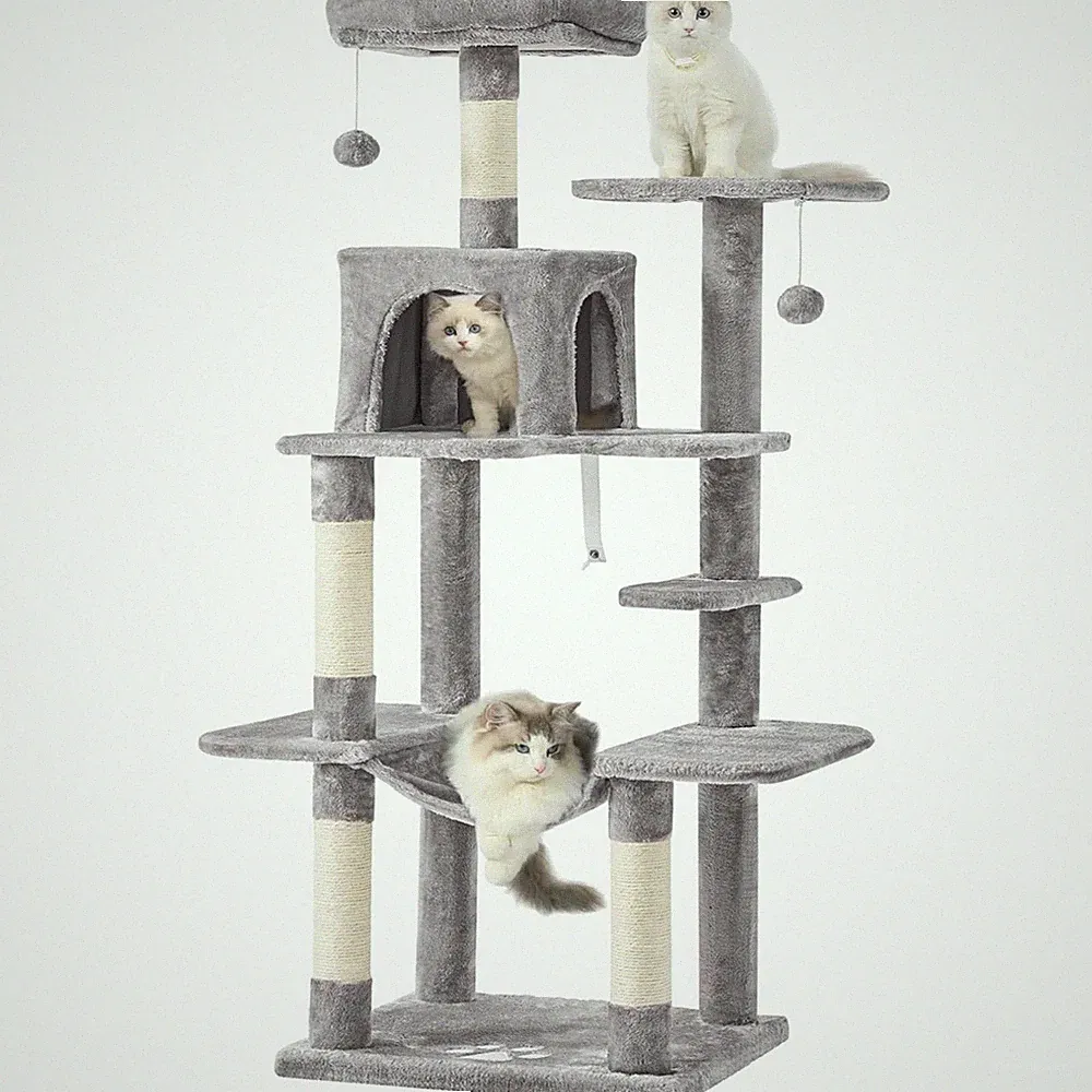 Kratzbaum groß, L Katzenbaum Stabil, Katzenkratzbaum mit Plattformen, Katzenh...