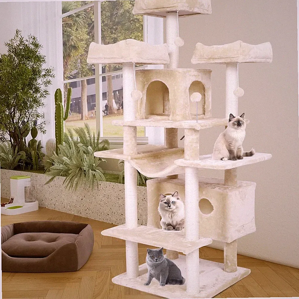 Kratzbaum groß XXL, 175cm Katzenbaum Katzen stabil mit 3 großer Aussichtsplat...