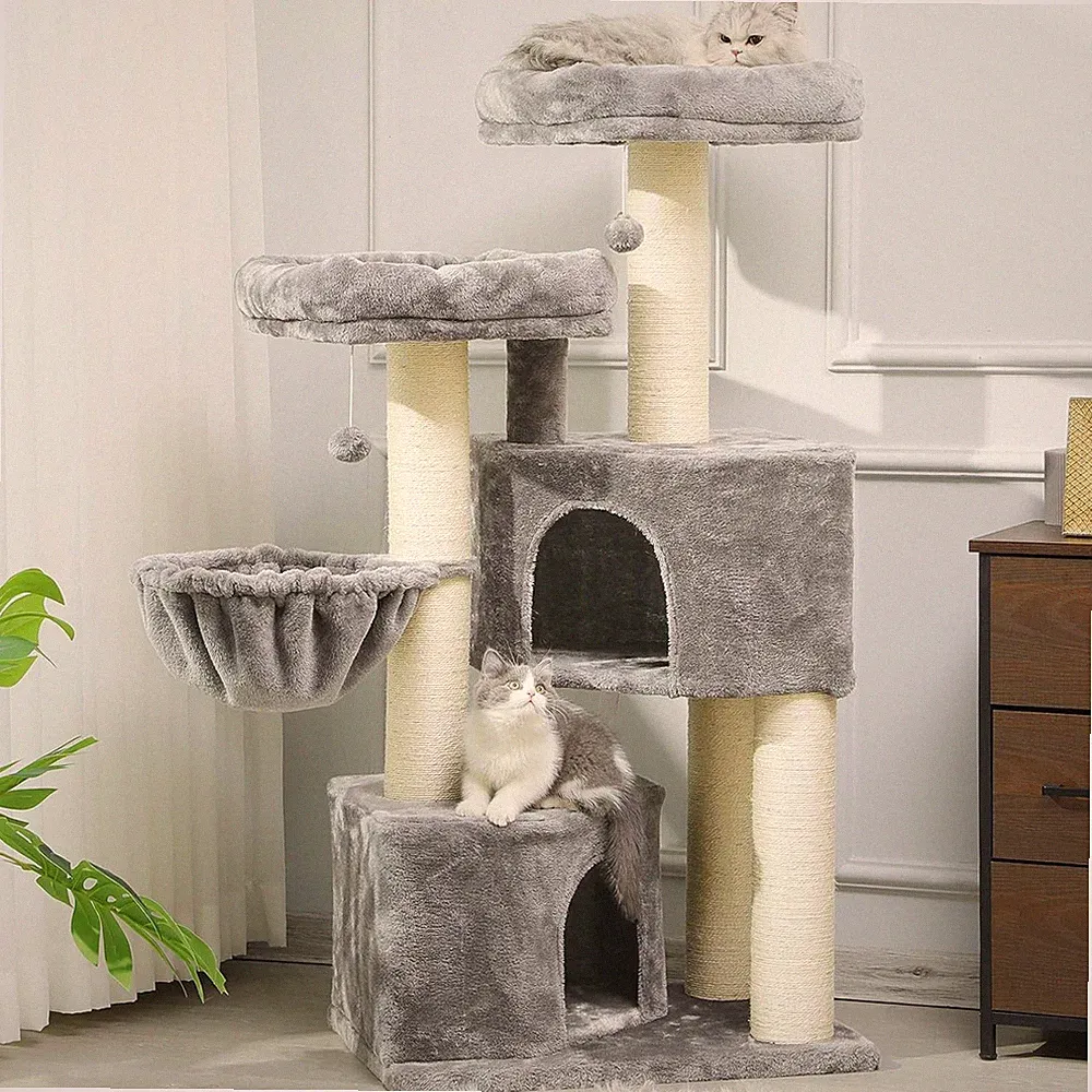 Kratzbaum groß XXL Katzenbaum stabil mit Sisalsäulen 2 Aussichtsplattformen