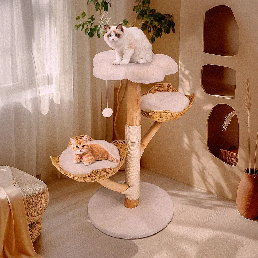 Kratzbaum große Katzen Katzenbaum Sisal Kletterbaum mit Katzenkorb Kissen Natur
