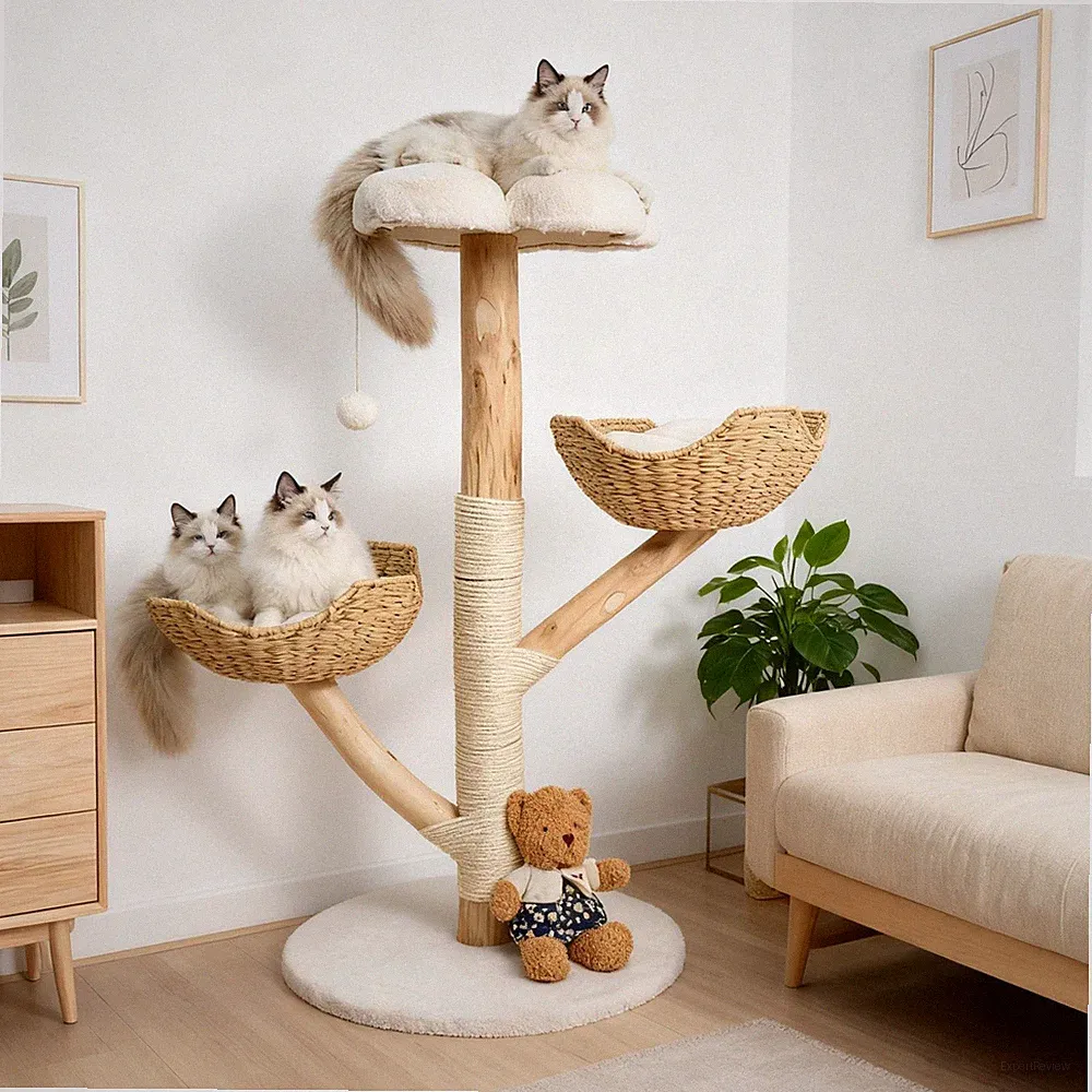 Kratzbaum Holz Katzenbaum Katzenbett Plüschflächen Katzenkratzbaum mit Spielball