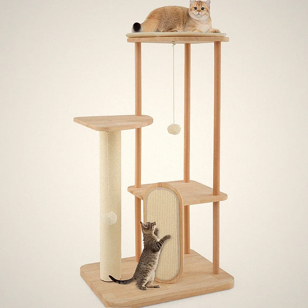 Kratzbaum Holz Sisal Katzenturm Katzenbaum mit hängendem Spielzeug
