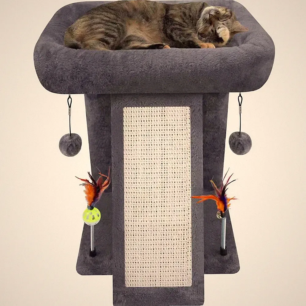 Kratzbaum Indoor Katzen Kletterbaum Aktivitätszentrum Spielzeugbälle Grau Möbel