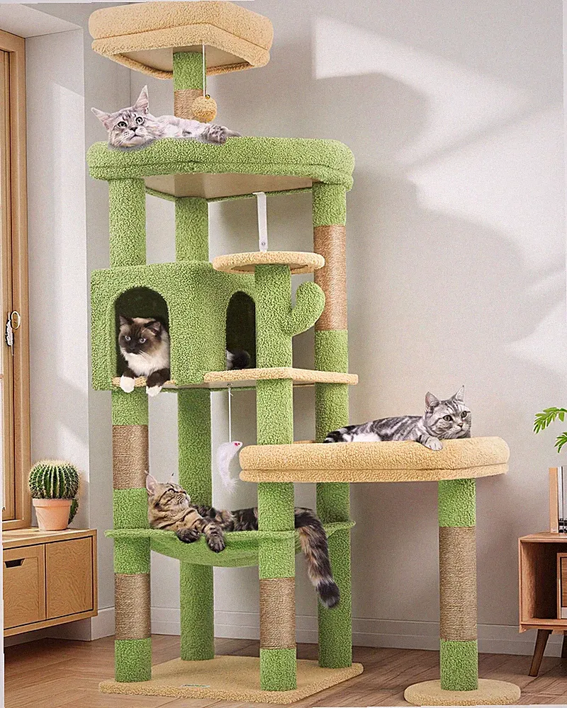 Kratzbaum Kaktus Grün für Katzen 165 cm mit 2 Große Gepolsterte Plattform 48*...
