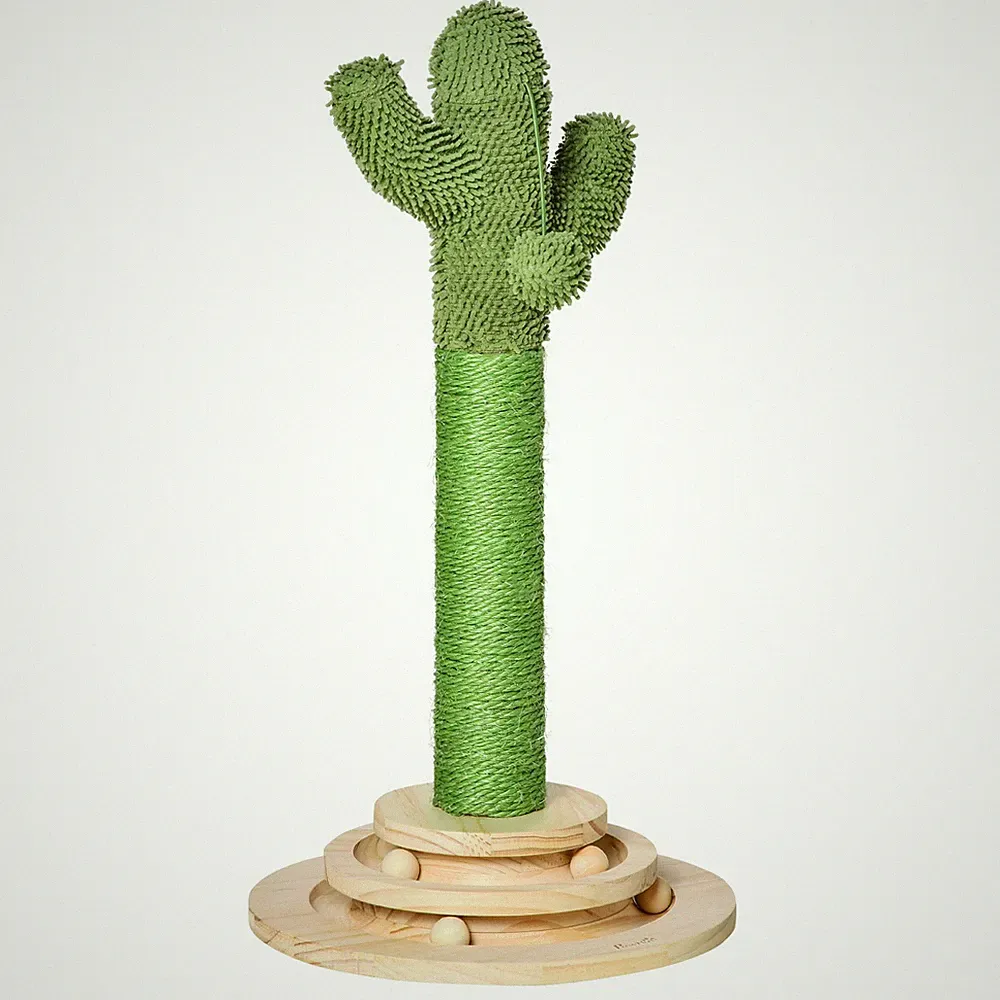 Kratzbaum Kaktus Spielzeug Kratzstamm 65cm Hoch Sisal Seil Kiefernholz Renoviert