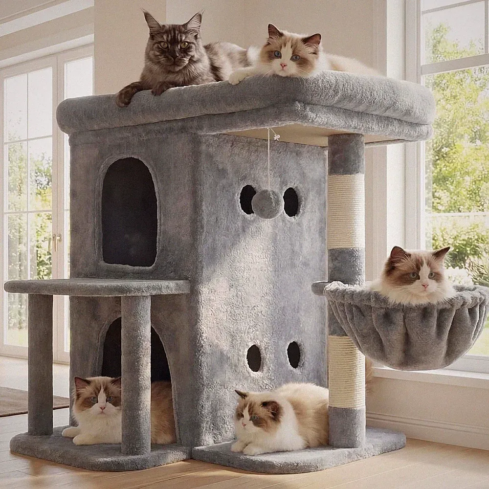 Kratzbaum Katze 65 cm Plattform Sisal Sitzfläche Doppelhaus