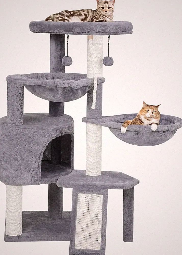 Kratzbaum Katze Aktivitätscenter 95cm Grau Sisal Pfosten Spielzeug