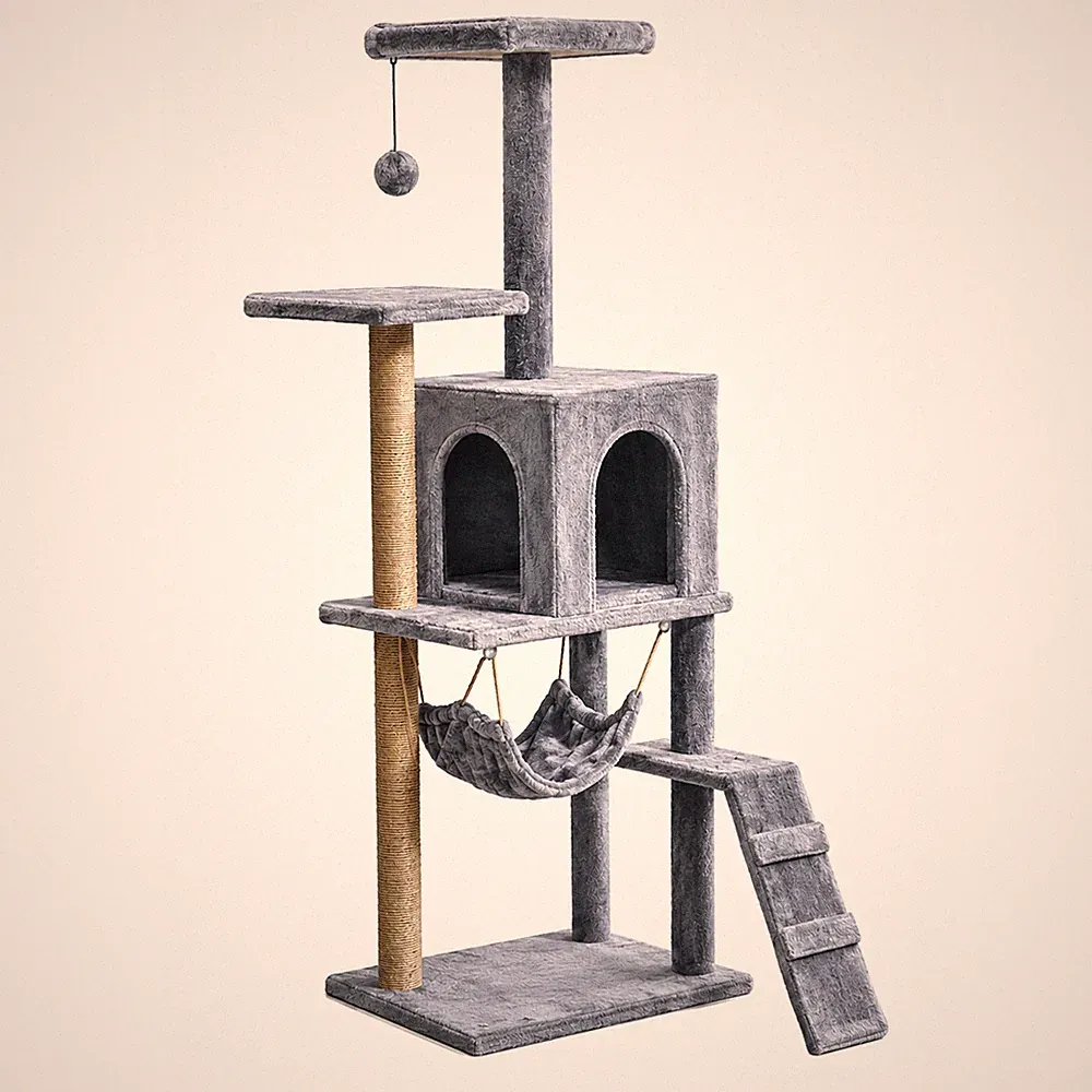 Kratzbaum Katze Grau 50x40x 125 cm – Katzenbaum mit Höhle, Hängematte, Leiter