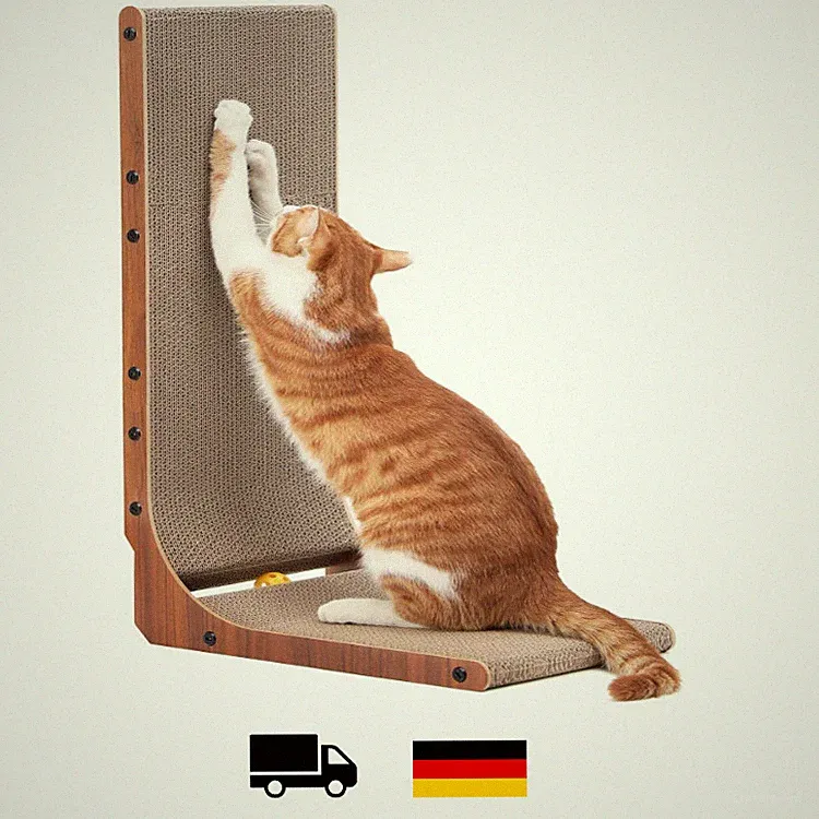 Kratzbaum Katze L-Form 68 cm Nussbaum Wellpappe