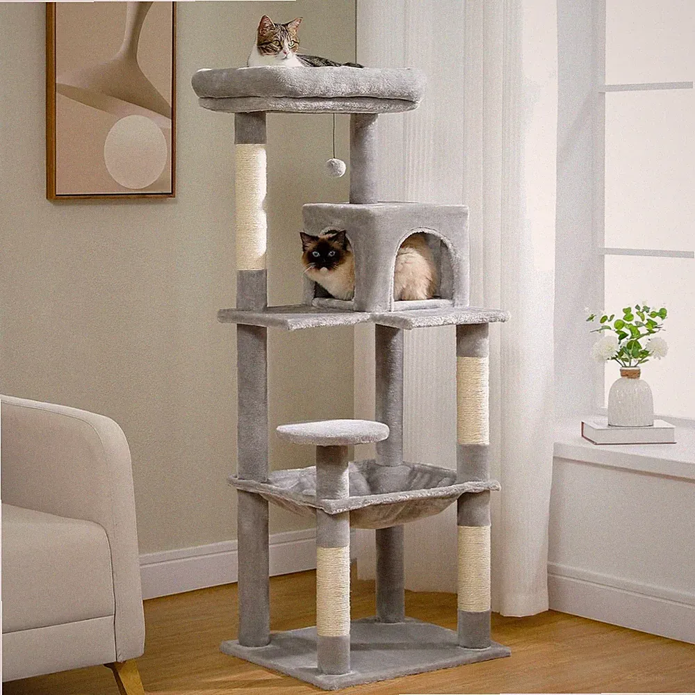 Kratzbaum Katzen 143cm stabil Mehrkatzen Safari Liegeplatz Plüsch