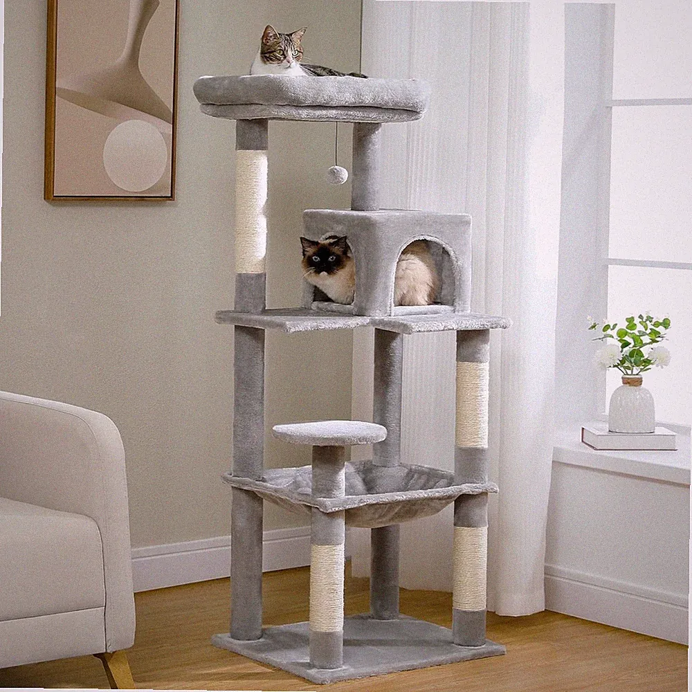 Kratzbaum Katzen groß stabil 143cm Mehrkatzen Kratzbaum mit Hängematte