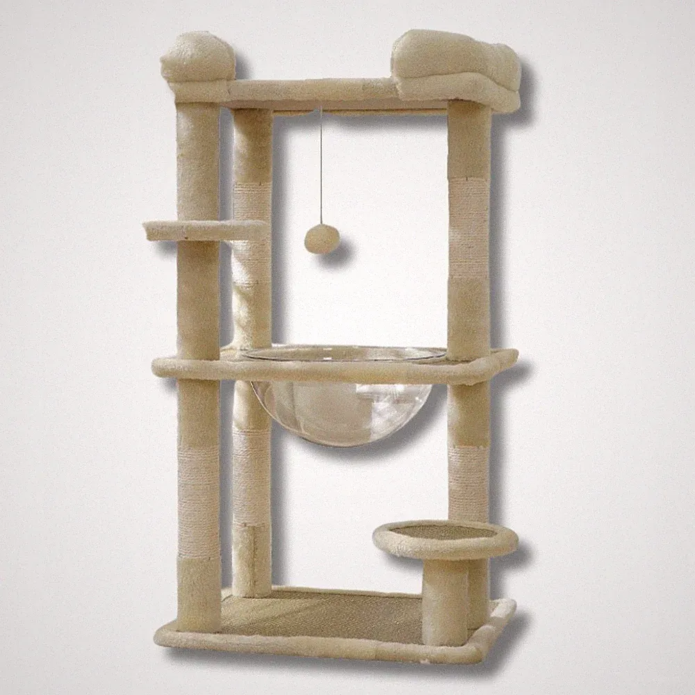 Kratzbaum Katzen Kratzsäule Liegemulde Kuschelplatz Höhe 92cm beige THE ZOO