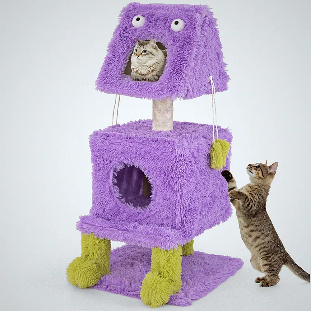 Kratzbaum Katzenbaum 111cm Sisal-Kratzsäulen & Spielzeug Lila Katzenmöbel