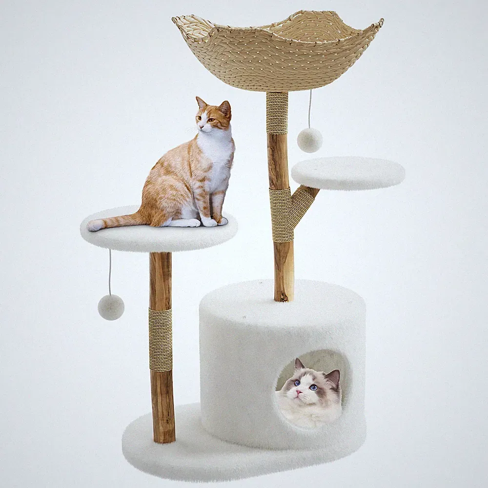 Kratzbaum Katzenbaum 117 cm stabil Sisal-Kratzsäulen, Weidenkorb, Plattformen