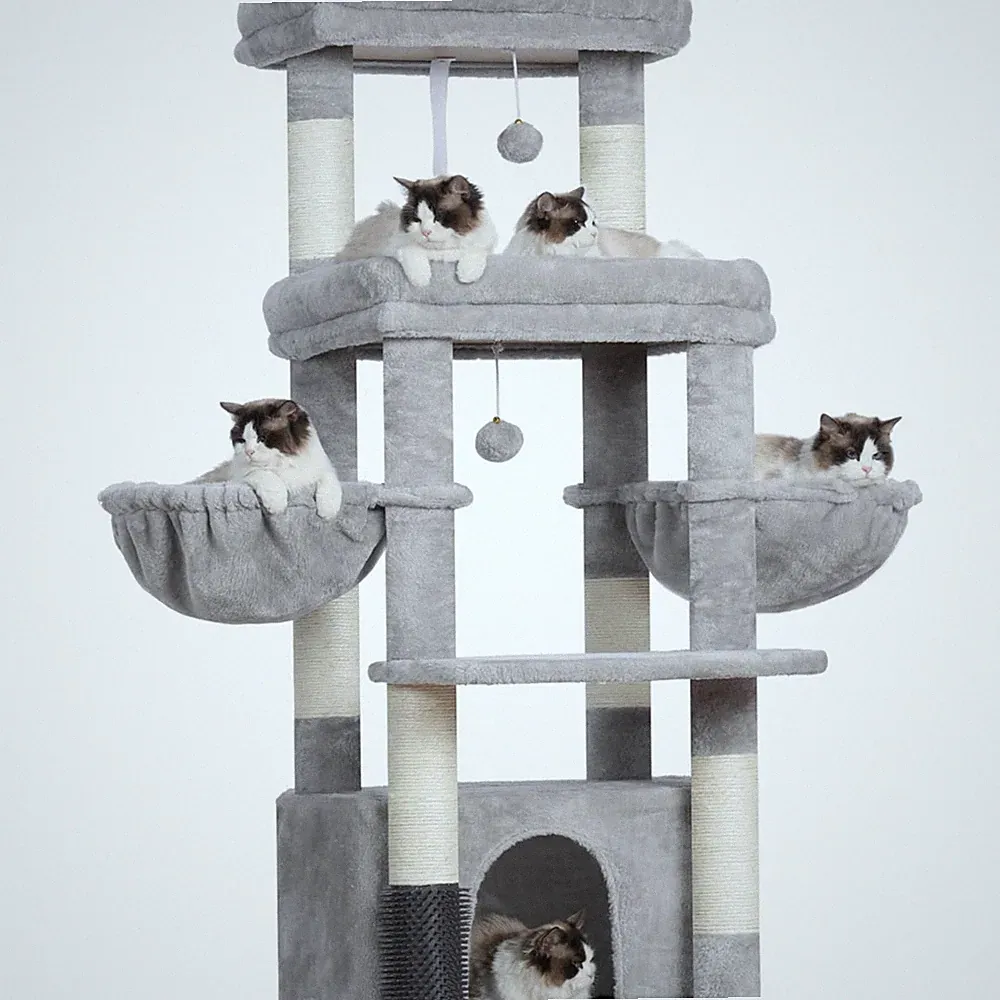 Kratzbaum, Katzenbaum für Großkatze und Maine-Coon-Katzen, mehrstöckiger Stab...