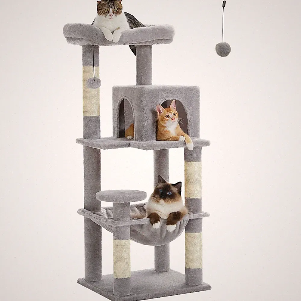 Kratzbaum Katzenbaum groß 116cm Holz stabil mit Hängematte für große Katzen