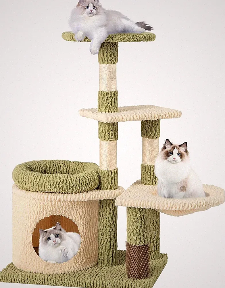 Kratzbaum Katzenbaum Holz und Plüsch Kletterbaum mit Katzenhöhle