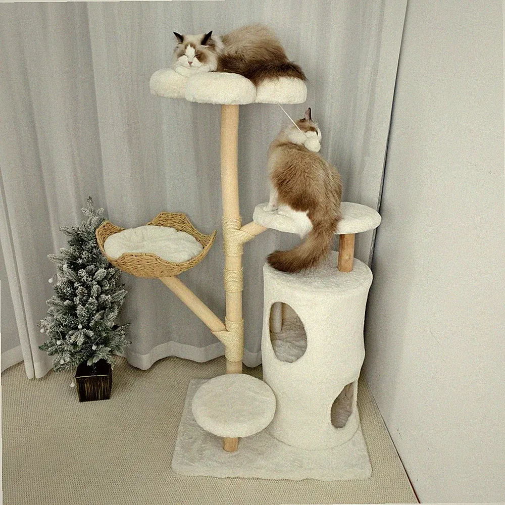Kratzbaum Katzenbaum Katzenkratzbaum Kletterbaum Spielbaum für Katzen 136cm Holz