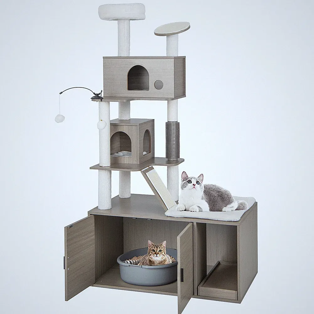 Kratzbaum Katzenbaum Katzentoilette mit Rampe & Bällen xxl 173cm stabil