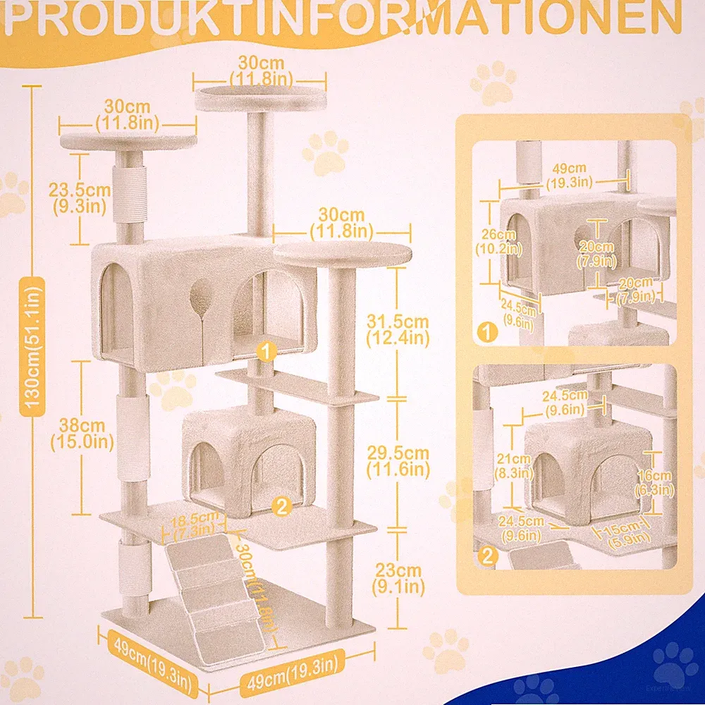 Kratzbaum Katzenbaum Kletterbaum Katzenkratzbaum Spielbaum für Katzen 130cm