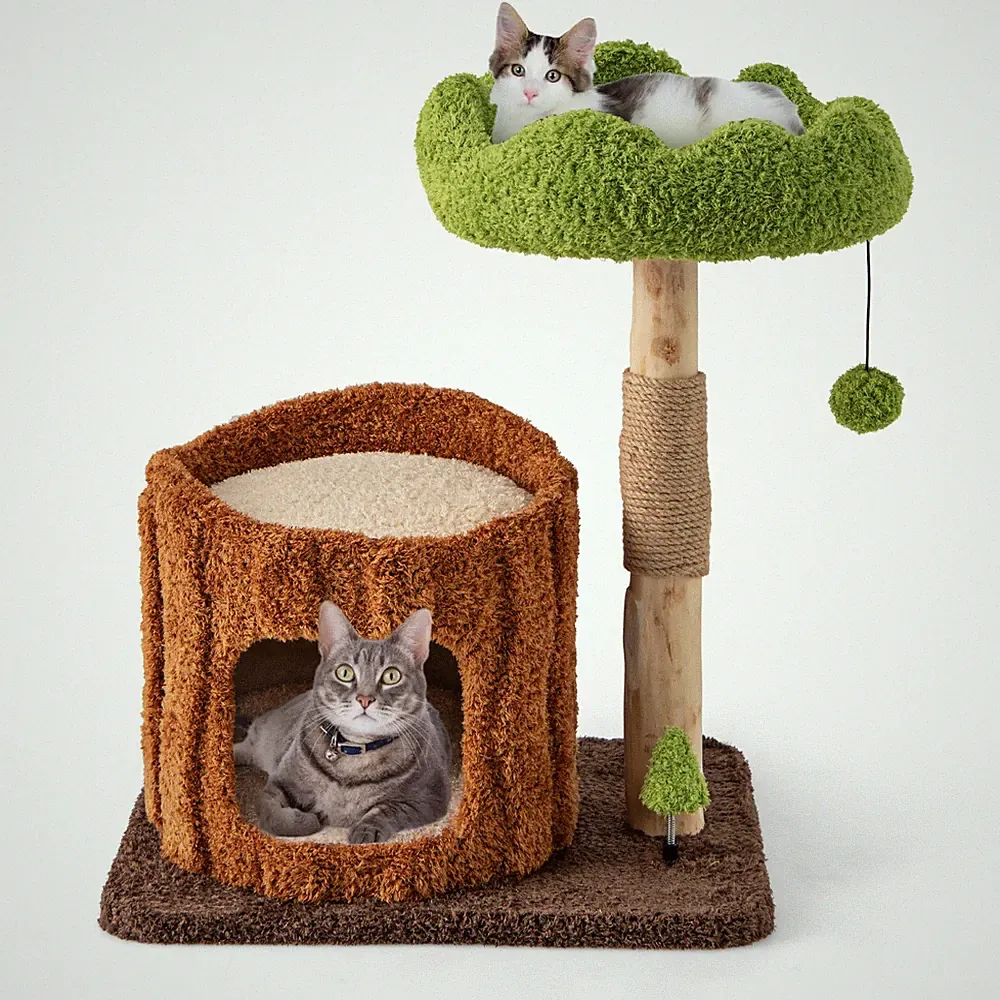 Kratzbaum Katzenbaum Kletterbaum Massivholz Braun+Grün