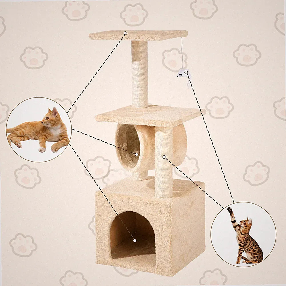 Kratzbaum Katzenbaum Kletterbaum Spielbaum für Katzen 90cm beige-y080