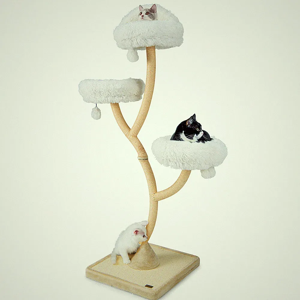 Kratzbaum Katzenbaum Kletterturm mit 3 Liegeflächen & Plüschbälle Metallgestell