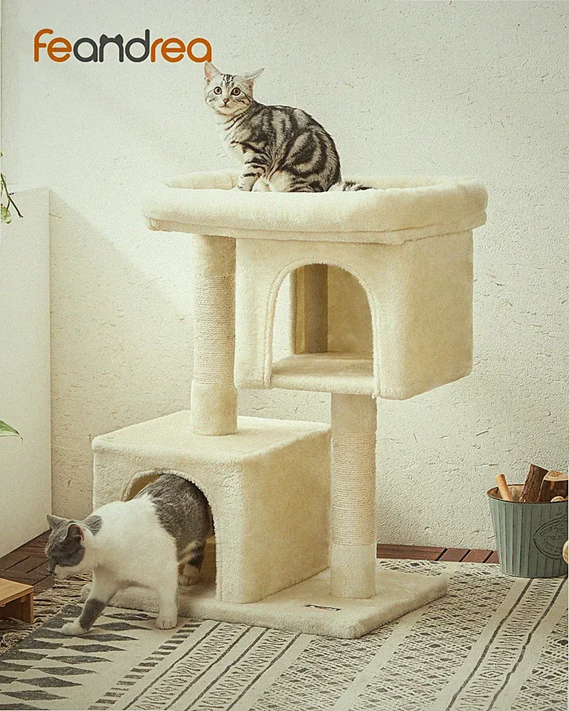 Kratzbaum Katzenbaum, mit 2 Häuschen, Sisalstämme, kompakt