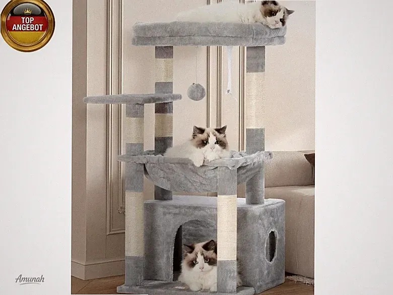 Kratzbaum, Katzenbaum mit Extra Großem, Weichem Katzenkorb, Katzenkratzbaum mit