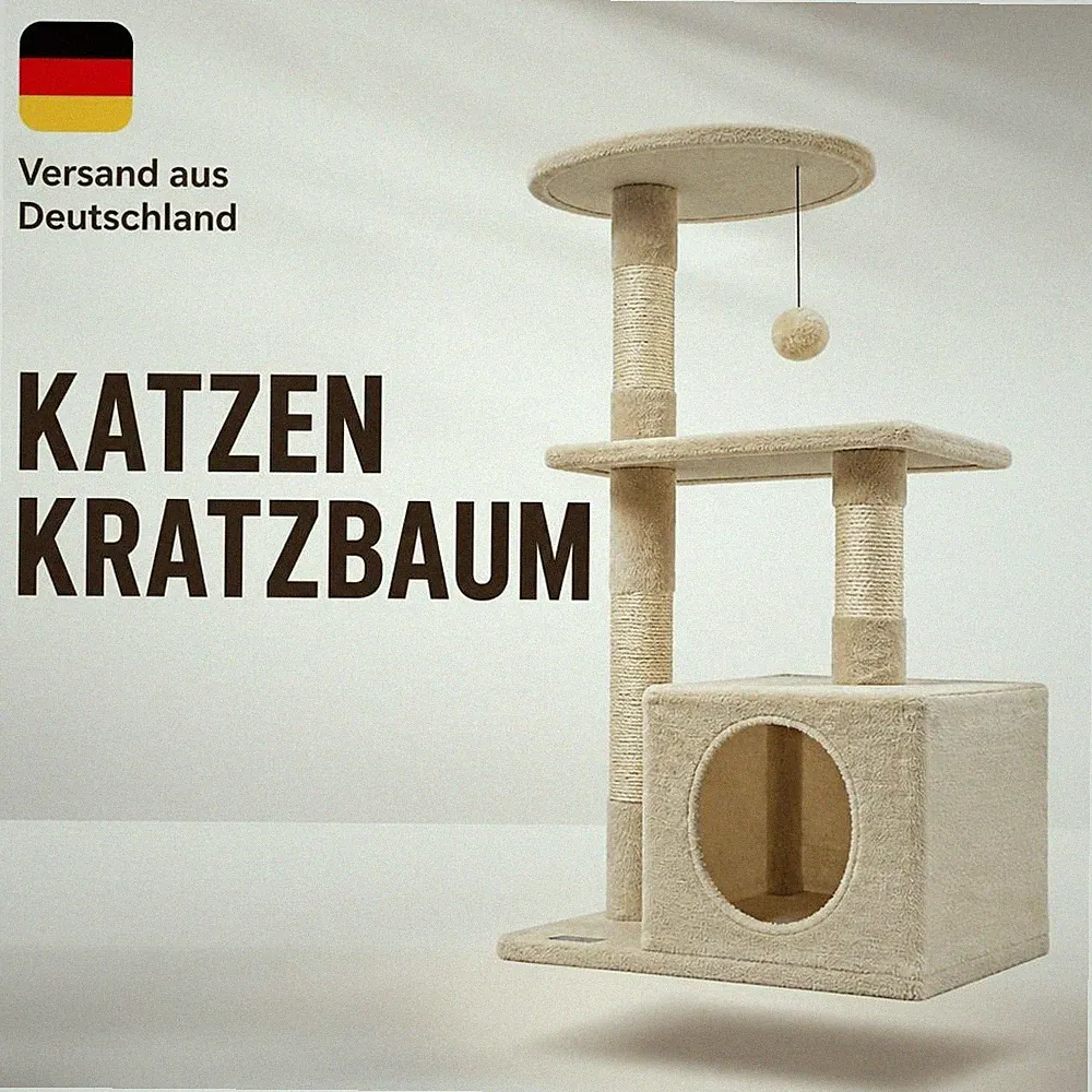 Kratzbaum Katzenbaum mit Höhle Sisal Katzenkratzbaum Plüsch Beige 85cm