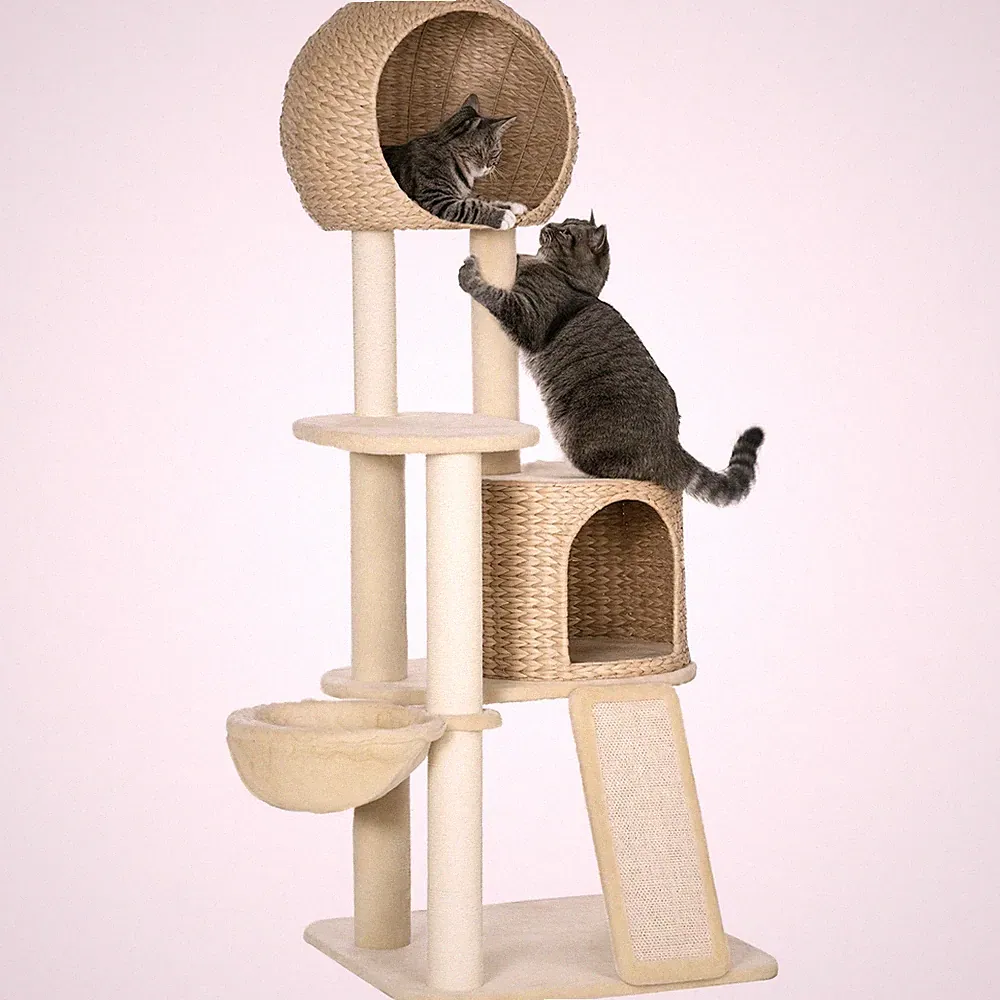 Kratzbaum, Katzenbaum mit Katzenhaus, Kletterbaum mit Rampe, Katzenkratzbaum