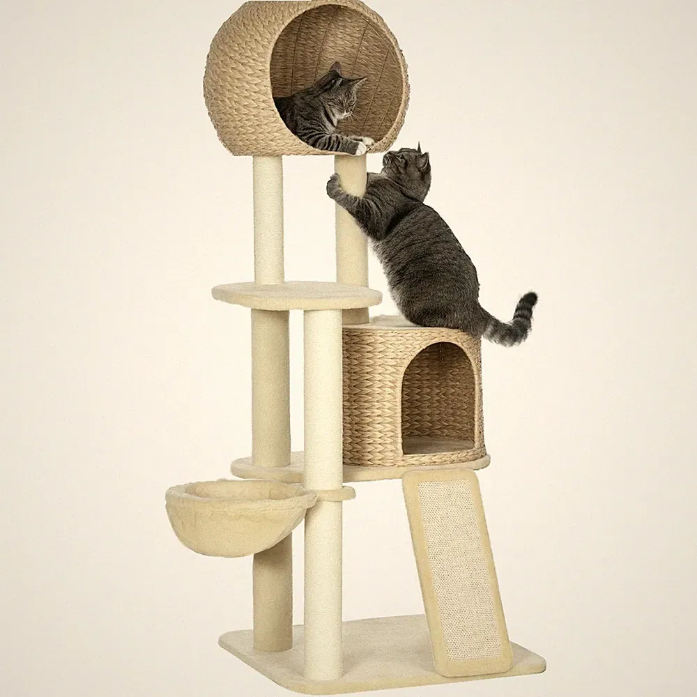 Kratzbaum, Katzenbaum mit Katzenhaus, Kletterbaum mit Rampe, Katzenkratzbaum