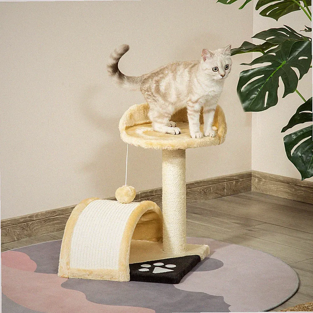 Kratzbaum Katzenbaum mit Spielbällen Katzenkratzbaum Sisalseil-Kratzstangen Beig