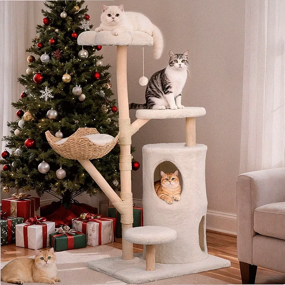 Kratzbaum Katzenbaum Sisal Kletterbaum 142cm xxl groß Kletterbaum + Katzenhöhle