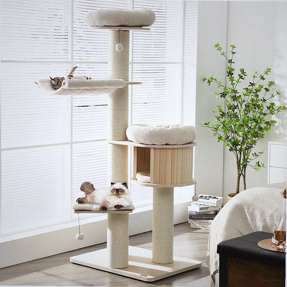 Kratzbaum Katzenbaum Sisal Kletterbaum Holz stabil xxl 174cm mit Plüschbälle