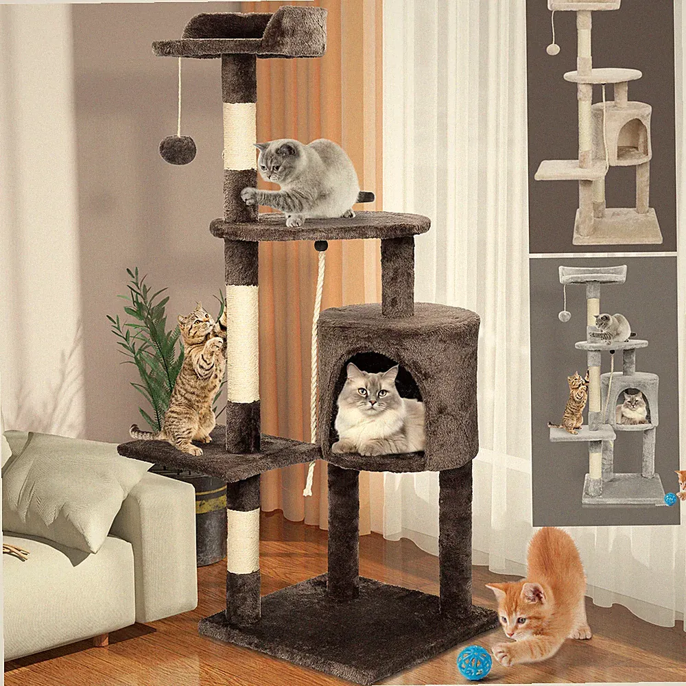 Kratzbaum Katzenbaum Sisal Kletterbaum Katzenkratzbaum Spielbaum 112cm mit Höhle