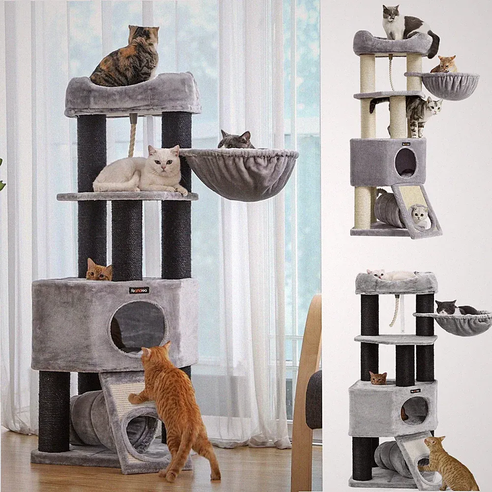 Kratzbaum Katzenbaum XXL Kletterbaum Katzenkratzbaum Höhle Sisal Katzen grau
