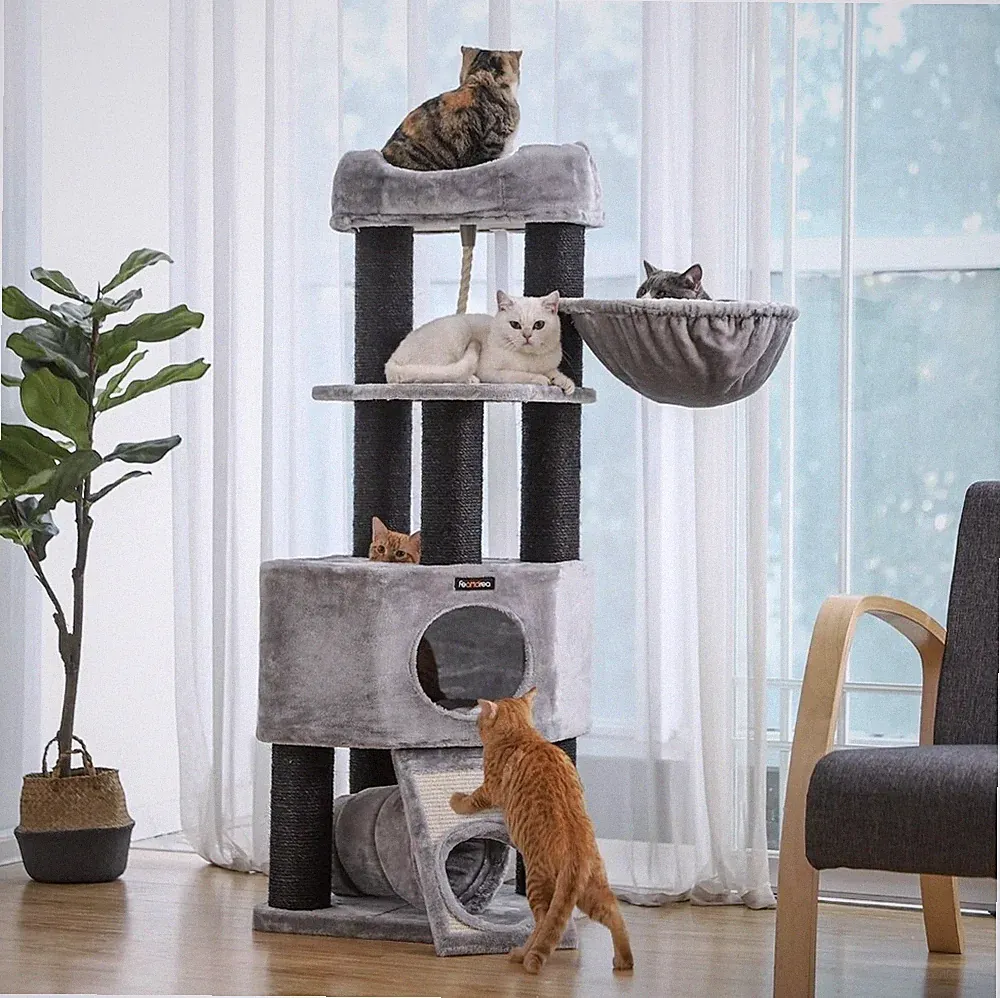 🐱 Kratzbaum Katzenbaum XXL Kletterbaum Katzenkratzbaum Sisal grau Katzen 141cm