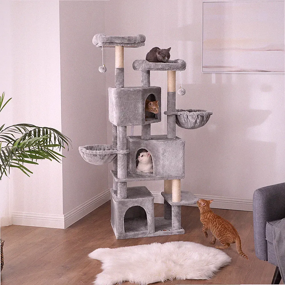 Kratzbaum Katzenbaum XXL Kletterbaum Stabil 3 Katzenhöhlen Sisal 164 cm PCT98W