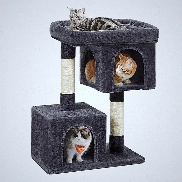 Kratzbaum Katzenhaus Kratztonne Liegemulde Kuschelhöhle 83cm anthrazit THE ZOO