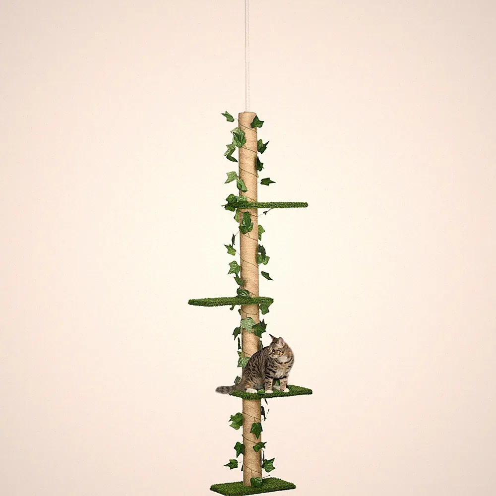 Kratzbaum, Katzenkratzbaum Deckenhoch, 202-242 cm, Höhenverstellbar, Kippschutz