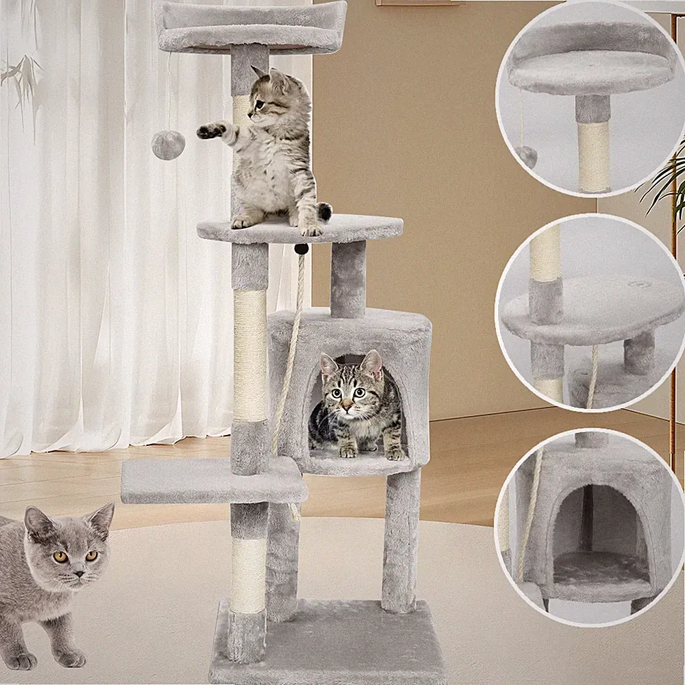 Kratzbaum Katzenkratzbaum Kletterbaum Katzenbaum für Katzen Sisal Hellgrau 122cm