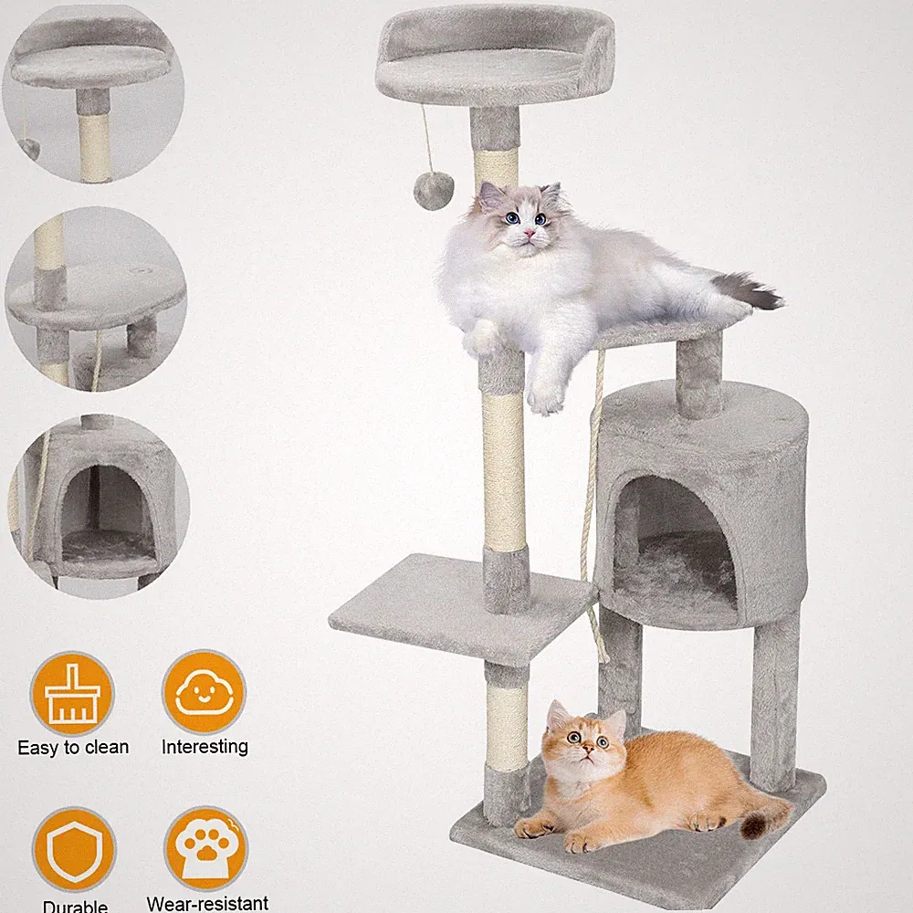 Kratzbaum Katzenkratzbaum Kletterbaum Katzenbaum für Katzen Sisal Hellgrau 122cm