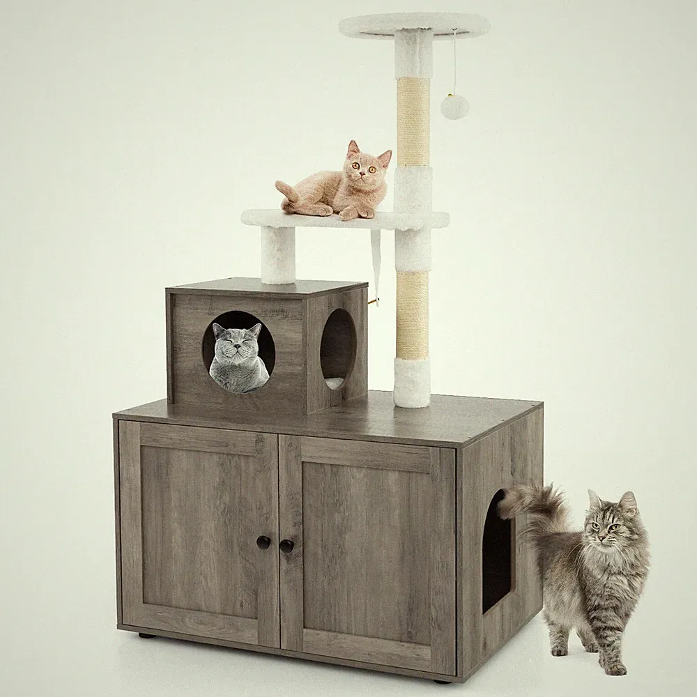 Kratzbaum Katzenschrank Katzenhaus aus Holz mit Eingang, Höhle