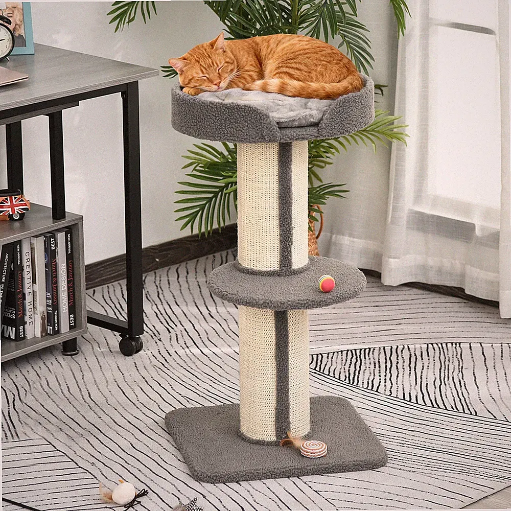Kratzbaum Katzenturm 91 cm mit Sisalstämme, Plattform, Kissen mehrstöckiger Katz
