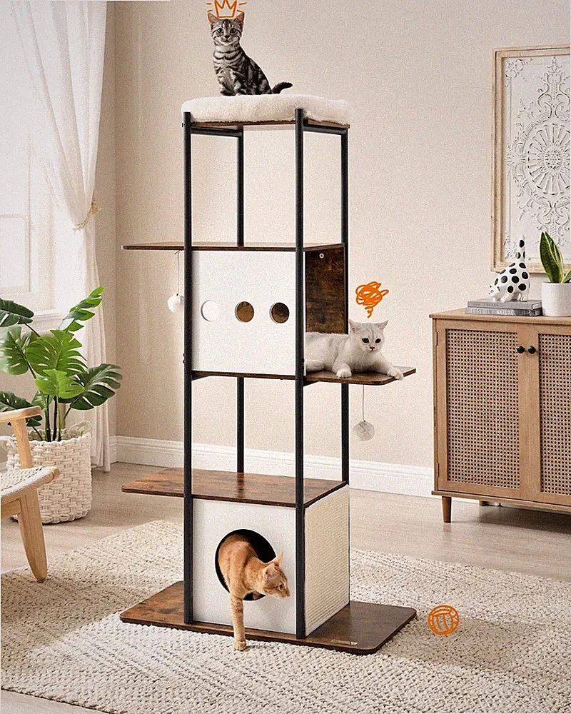 Kratzbaum Katzenturm modern 153 cm mit Kratzmatte waschbare Kissen PCT317X01