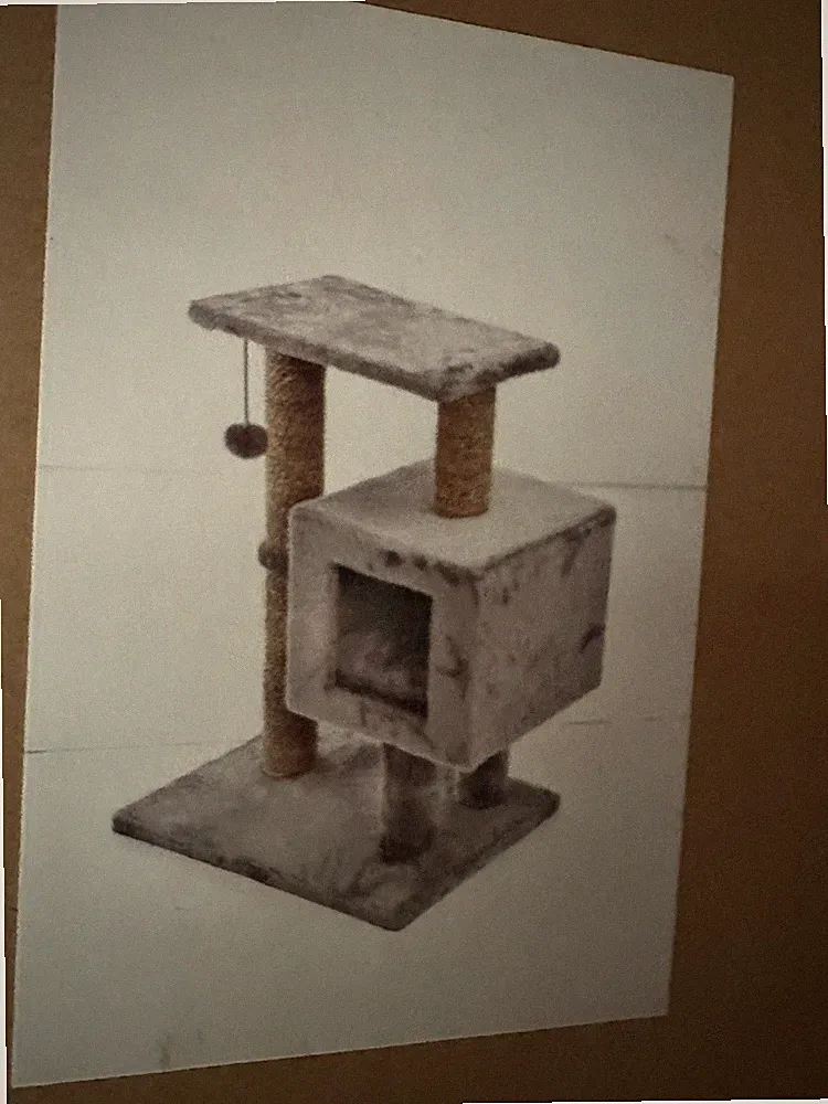 Kratzbaum klein, 66 cm hoch Katzenbaum mit 1 Höhle Spielball grau Weiß